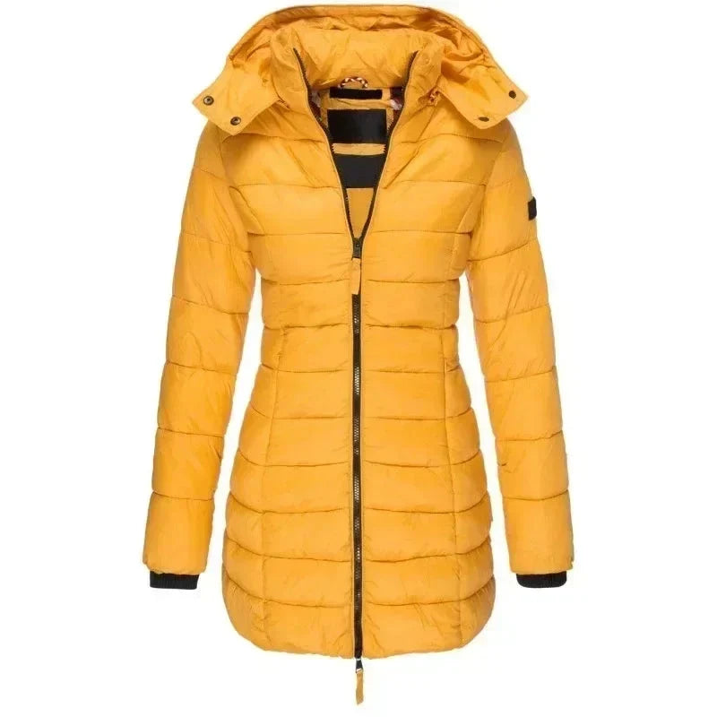 Long Down Jacket for Women with Hood and Zipper - J&B; - 3 - Elvaroza.com