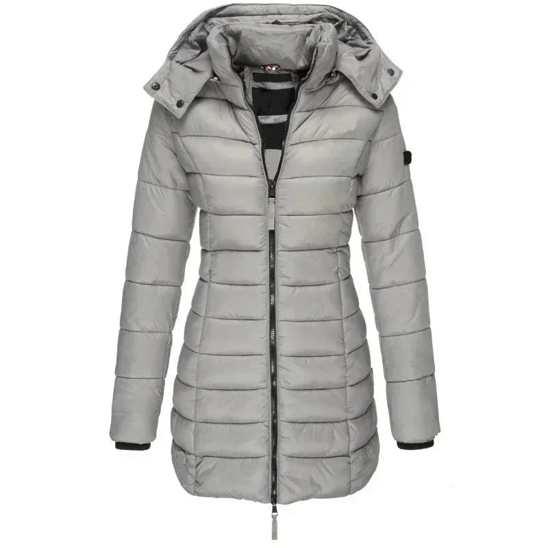 Long Down Jacket for Women with Hood and Zipper - J&B; - 4 - Elvaroza.com