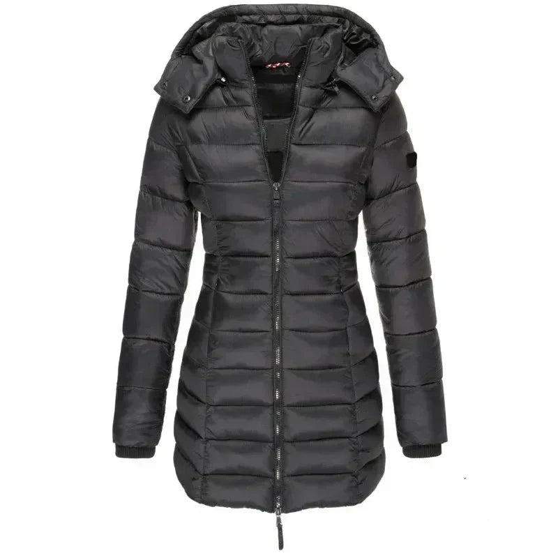 Long Down Jacket for Women with Hood and Zipper - J&B; - 5 - Elvaroza.com