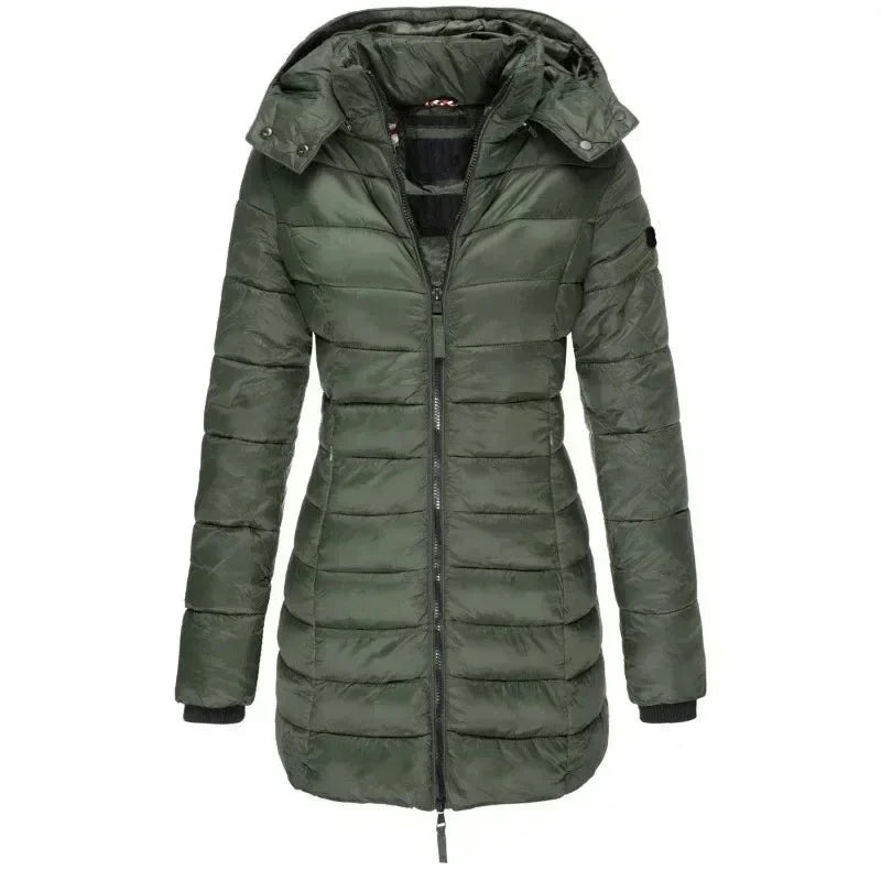 Long Down Jacket for Women with Hood and Zipper - J&B; - 7 - Elvaroza.com