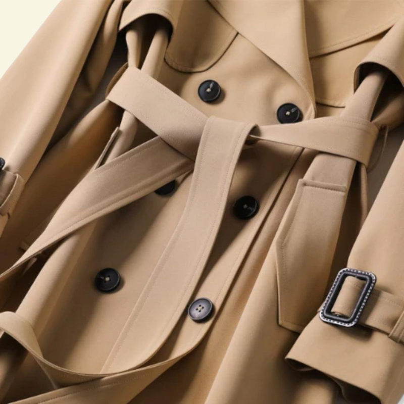 Long trench coat for women with a belt at the waist - J&B; - 5 - Elvaroza.com