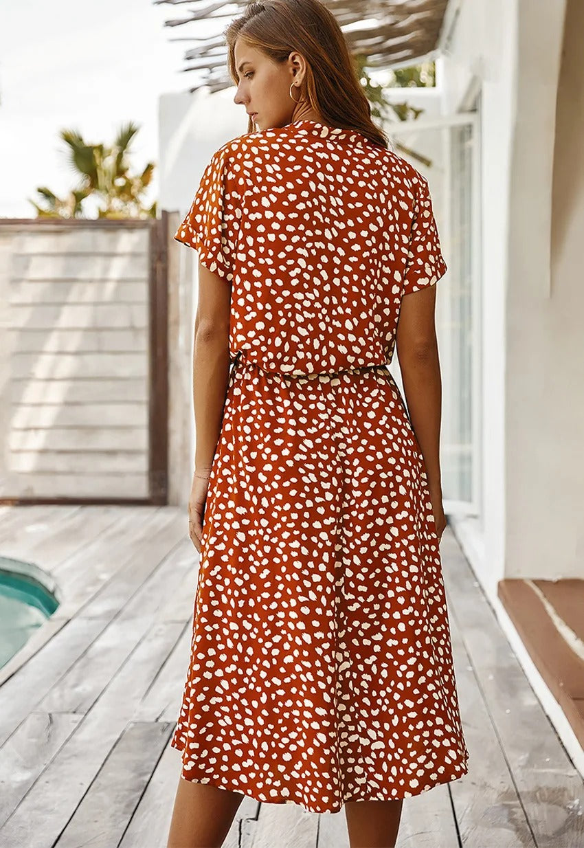 Midi Dress Women with Button Front and Flattering Drawstring Waist - Image 12