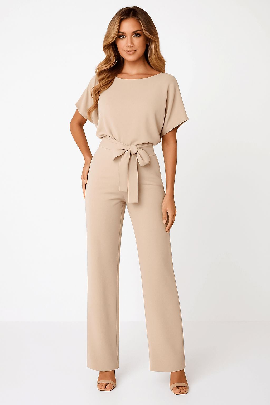 Melanie – Elegant Tie-Belt jumpsuit - Image 1
