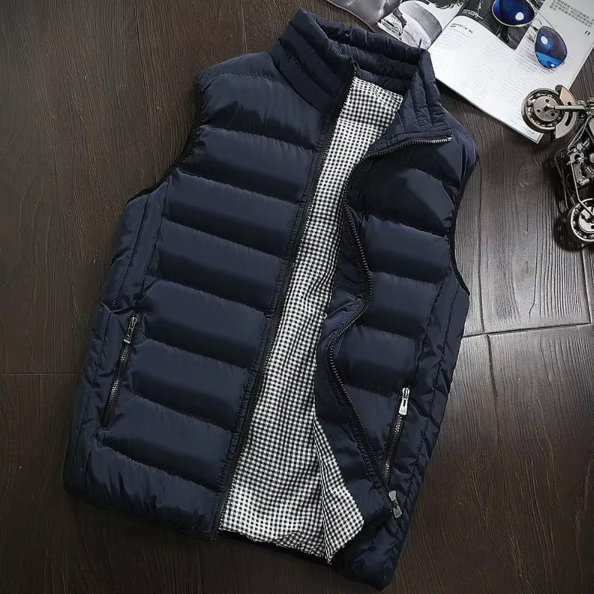Padded Men's Vest with Stand-Up Collar and Zipper - J&B; - 1 - Elvaroza.com