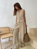 Stefanie – Women’s Chic Linen Vest and Trousers Set - Image 1
