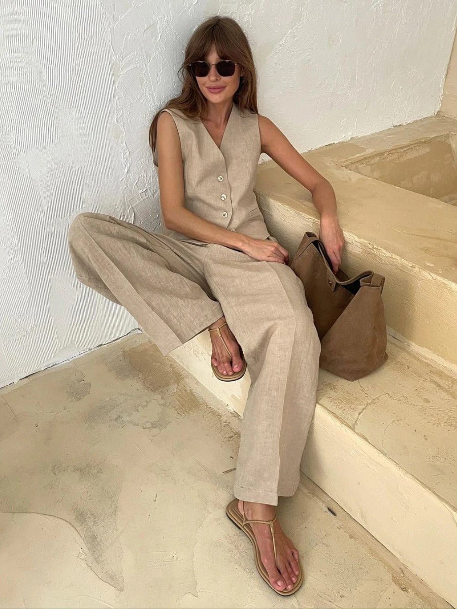 Stefanie – Women’s Chic Linen Vest and Trousers Set - Image 2