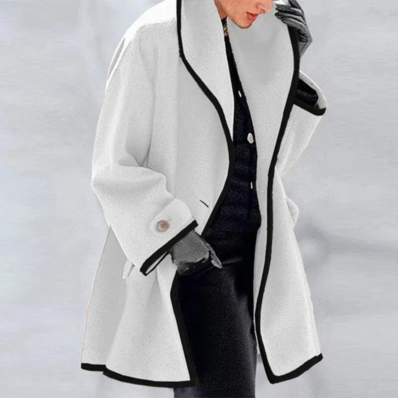 Oversized women's coat with stylish contrasting trim - J&B; - 2 - Elvaroza.com