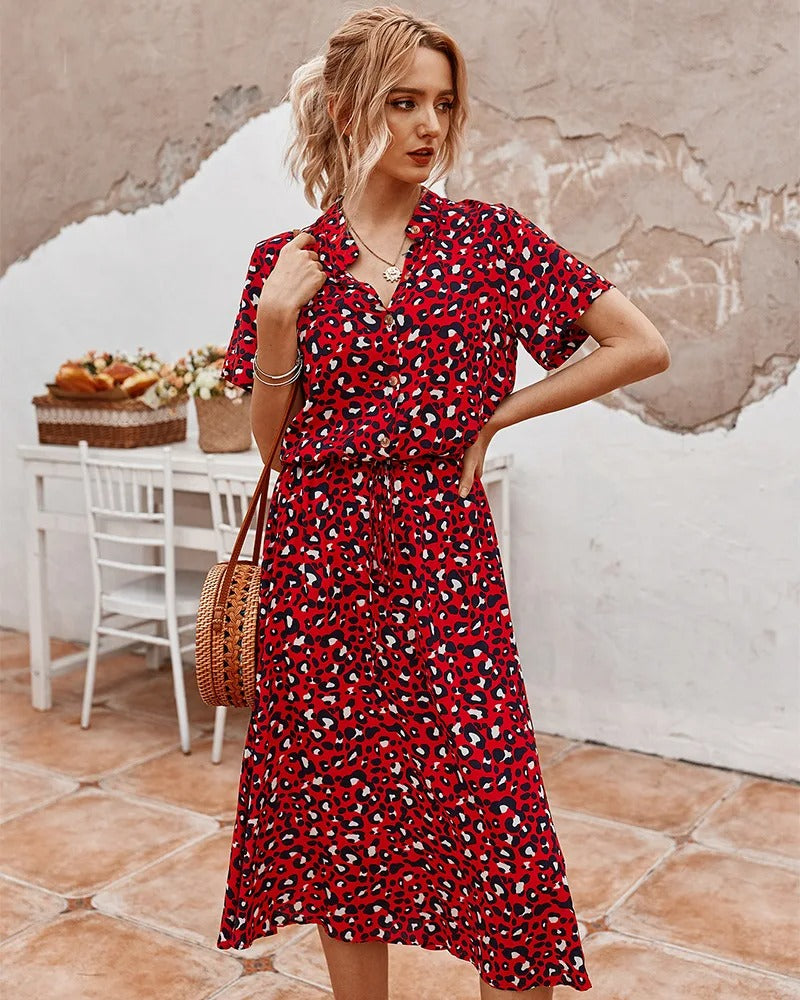 Midi Dress Women with Button Front and Flattering Drawstring Waist - Image 6