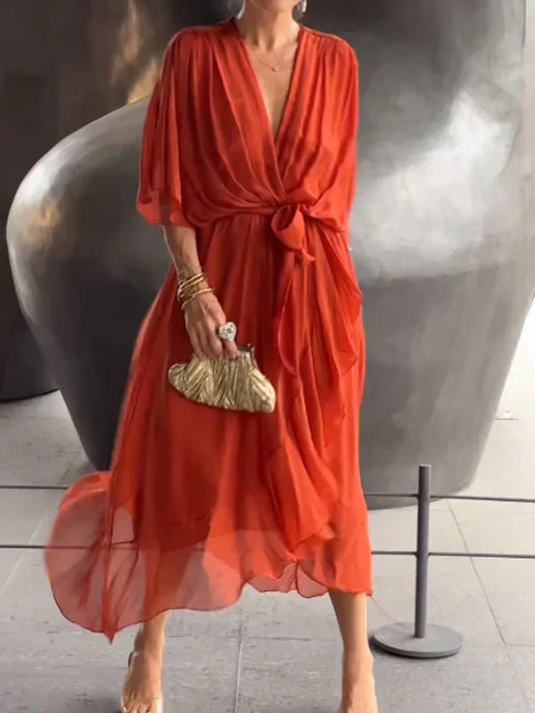 Meike – Elegant  V-Neck Wrap Dress - Image 12