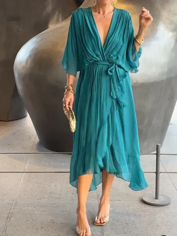 Meike – Elegant  V-Neck Wrap Dress - Image 5