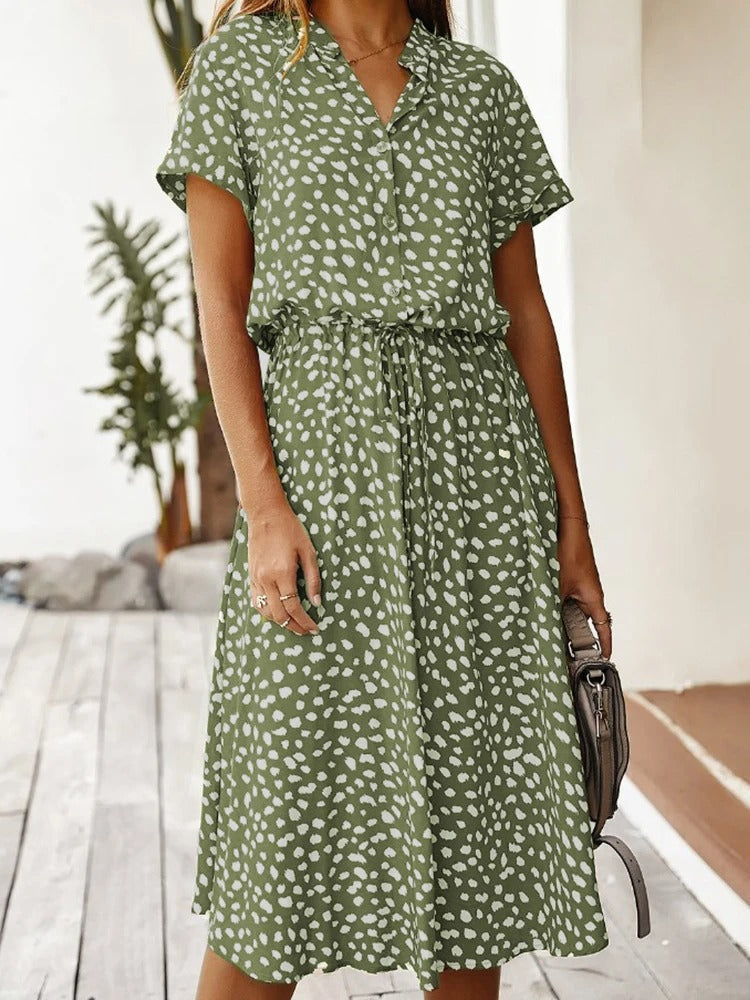 Midi Dress Women with Button Front and Flattering Drawstring Waist - Image 11