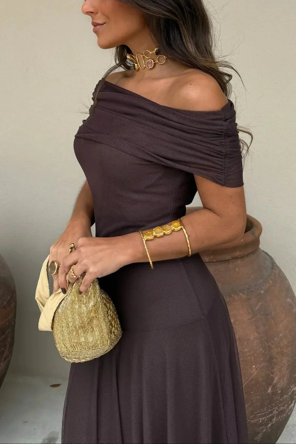 Franziska – Long Pleated One-Shoulder Dress - Image 3