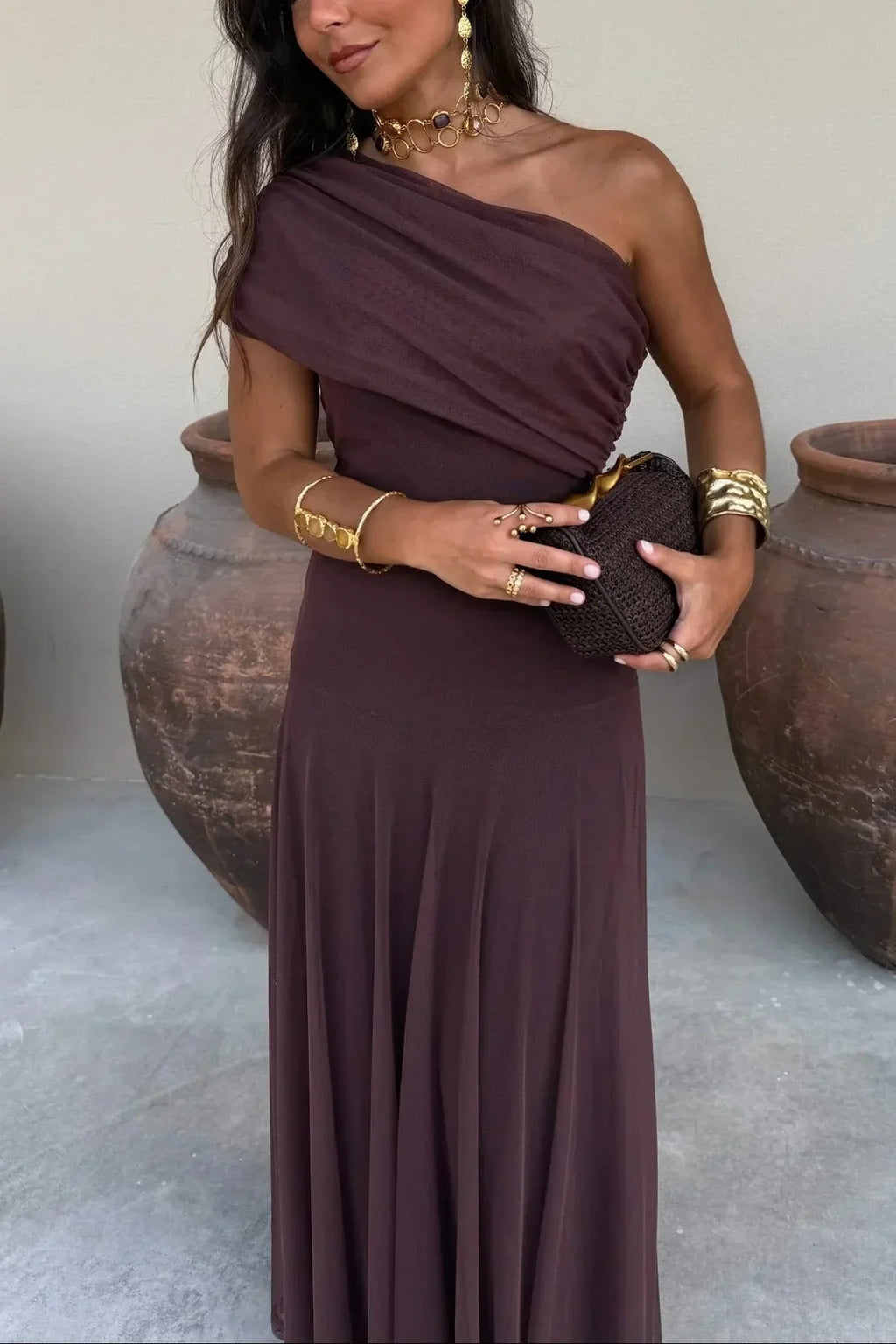 Franziska – Long Pleated One-Shoulder Dress - Image 1