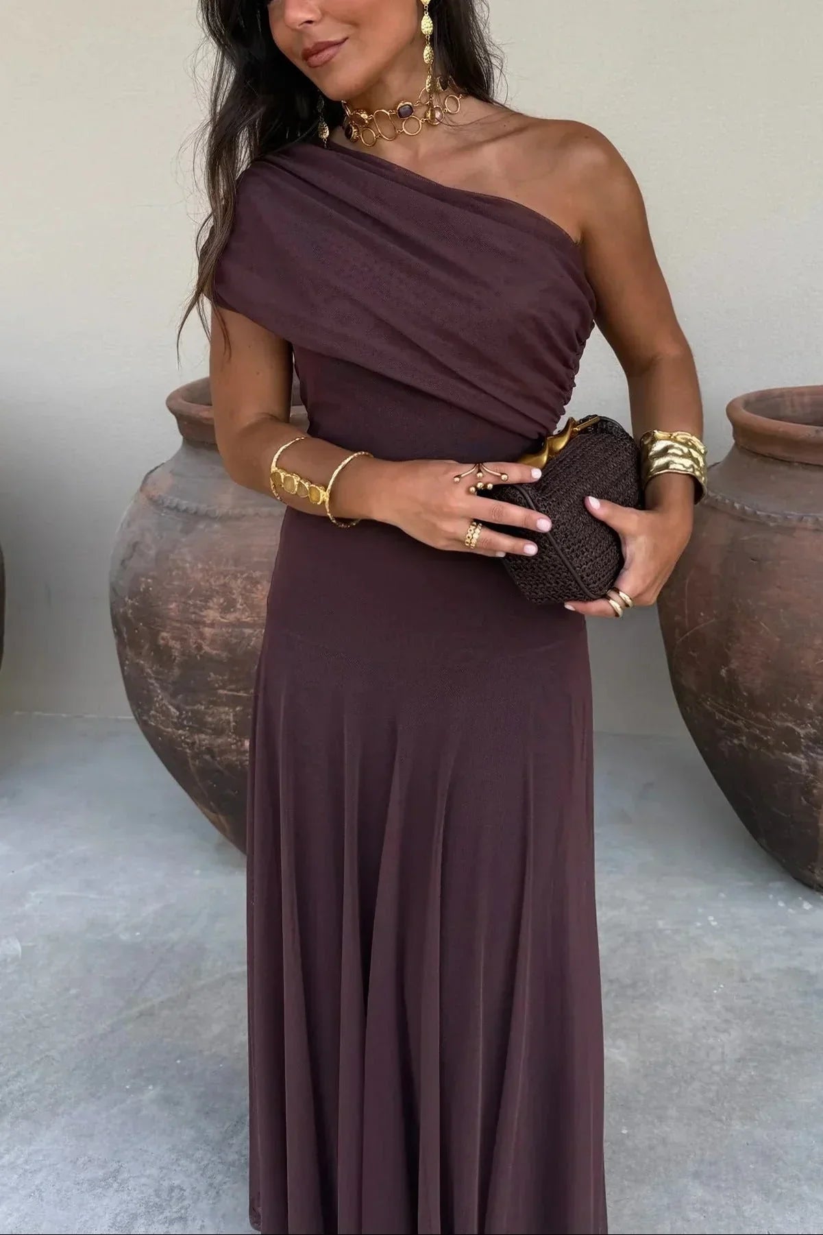 Franziska – Long Pleated One-Shoulder Dress - Image 1