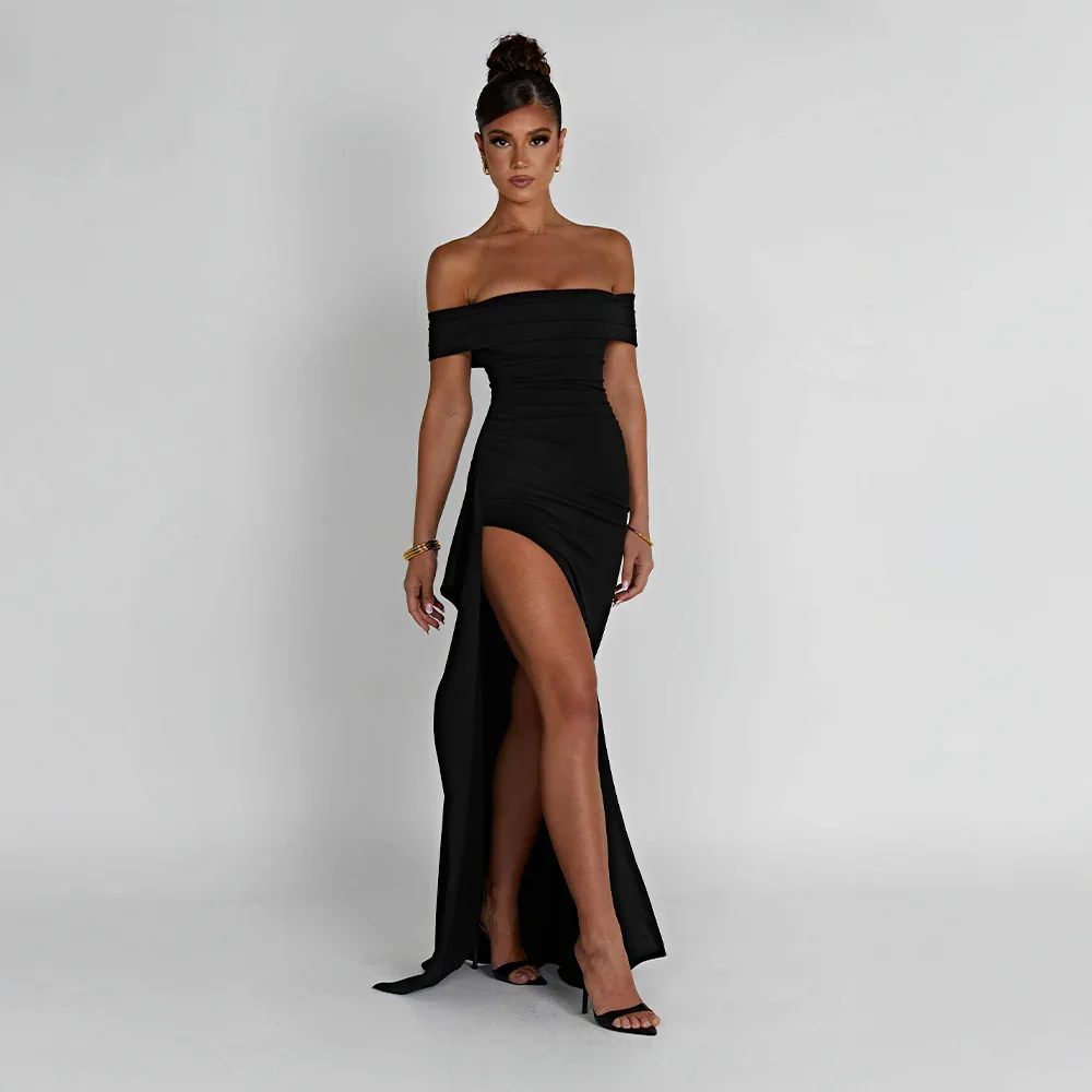 Melanie – Elegant Bare Shoulders and Slit Dress - Image 13