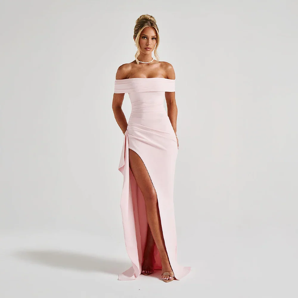 Melanie – Elegant Bare Shoulders and Slit Dress - Image 1