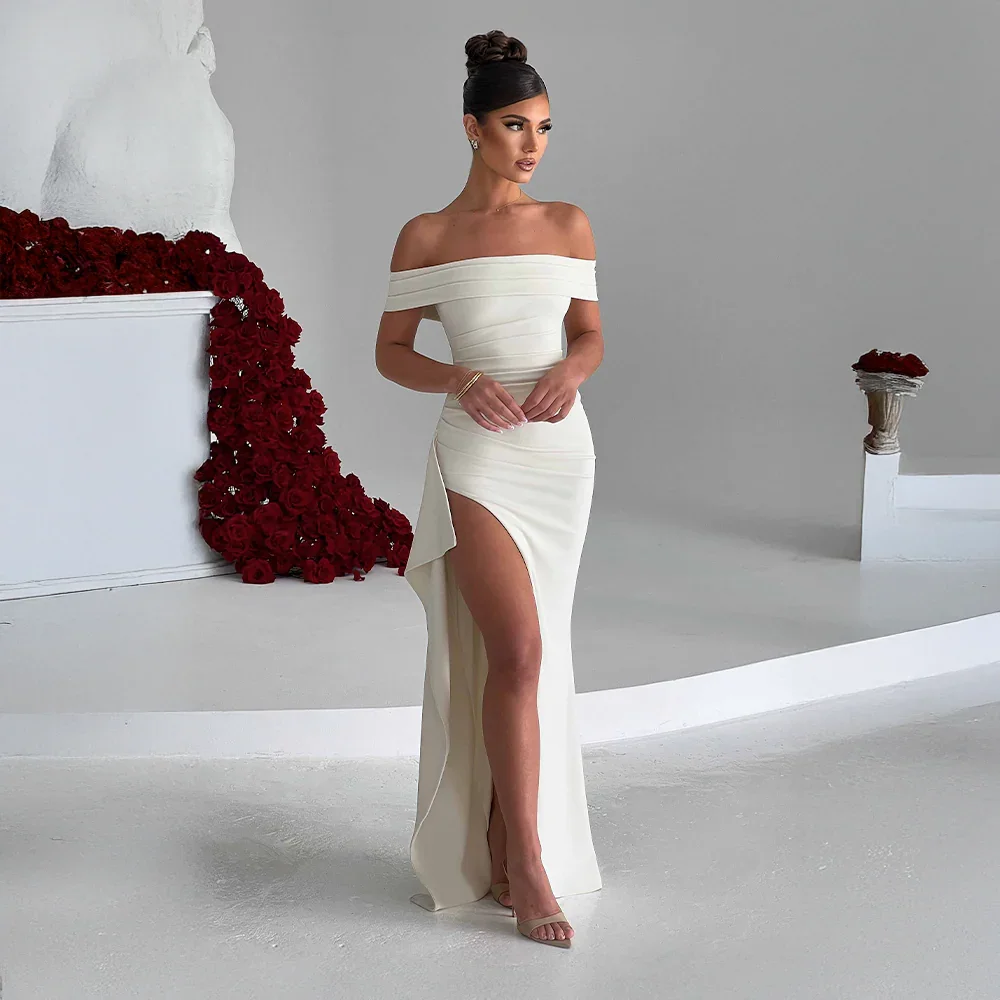 Melanie – Elegant Bare Shoulders and Slit Dress - Image 12