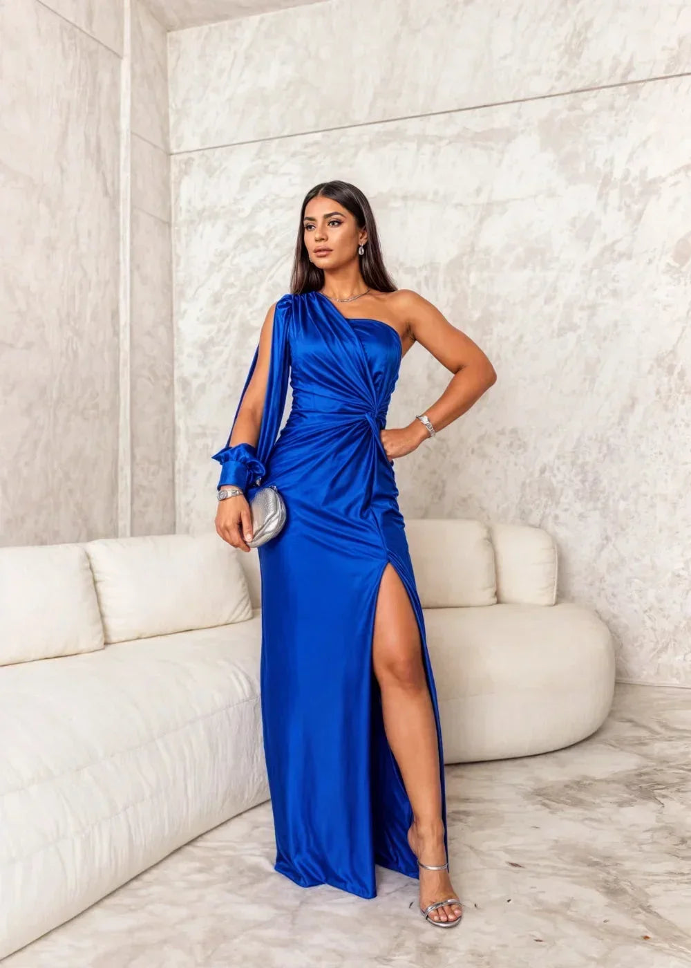 Lina – Long Draped Wedding Guest Dress - Image 8