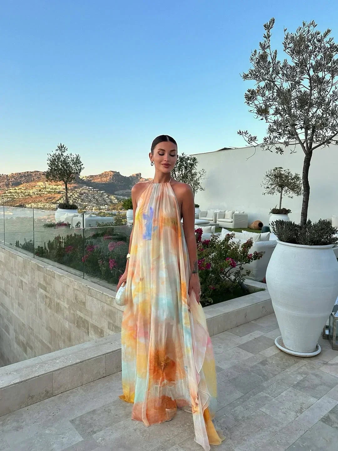 Lena – Long Printed Wedding Guest Dress - Image 2