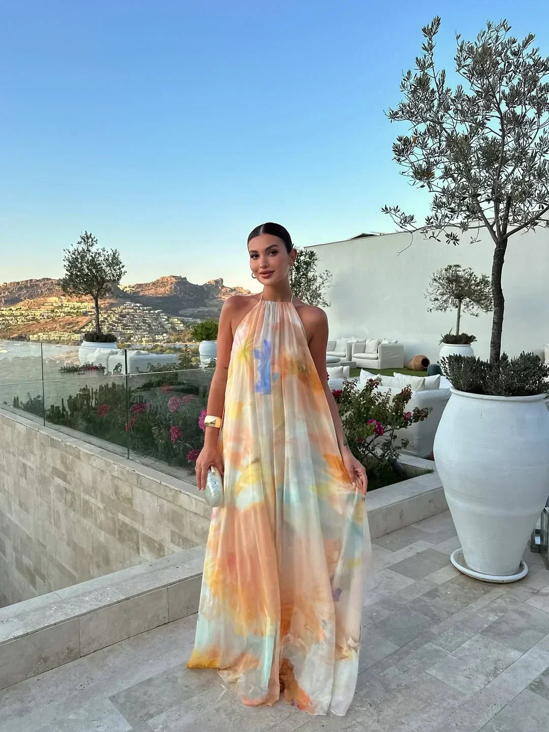 Lena – Long Printed Wedding Guest Dress - Image 1