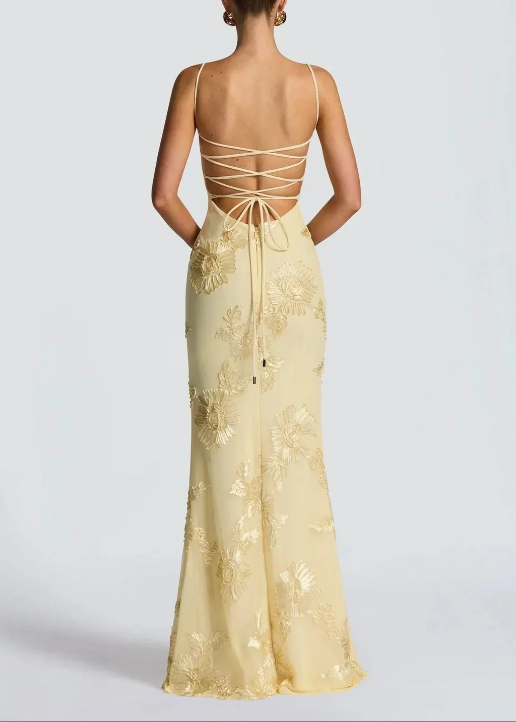 Frieda – Elegant Yellow Embroidery Evening Dress - Image 7