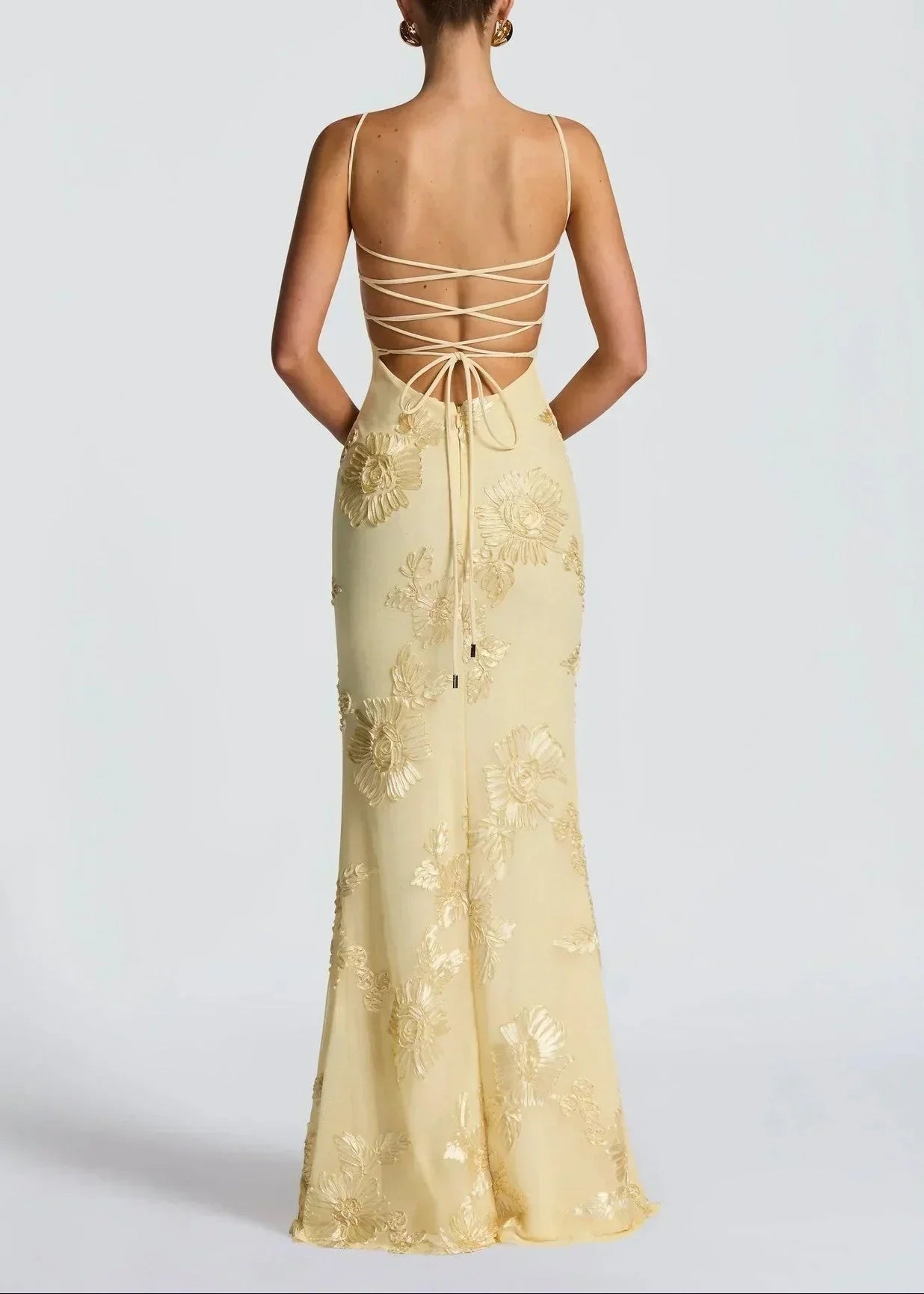 Frieda – Elegant Yellow Embroidery Evening Dress - Image 7