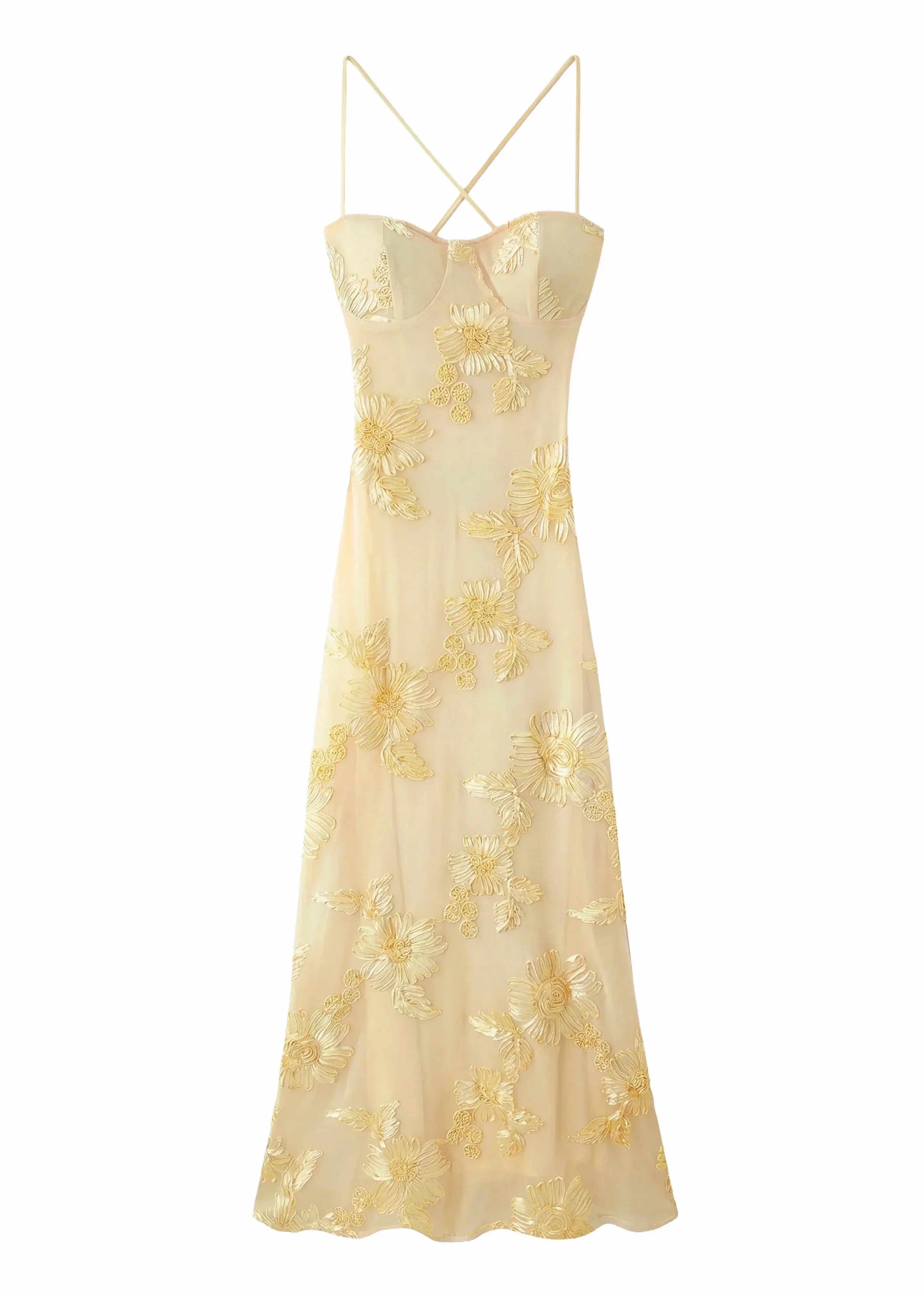 Frieda – Elegant Yellow Embroidery Evening Dress - Image 8