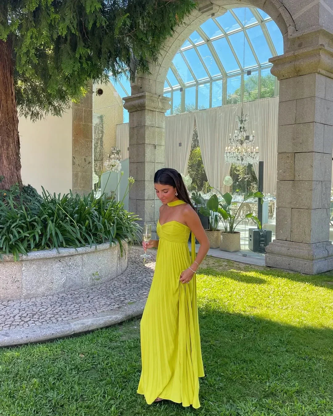 Laura – Elegant Pleated Wedding Guest Dress - Image 1