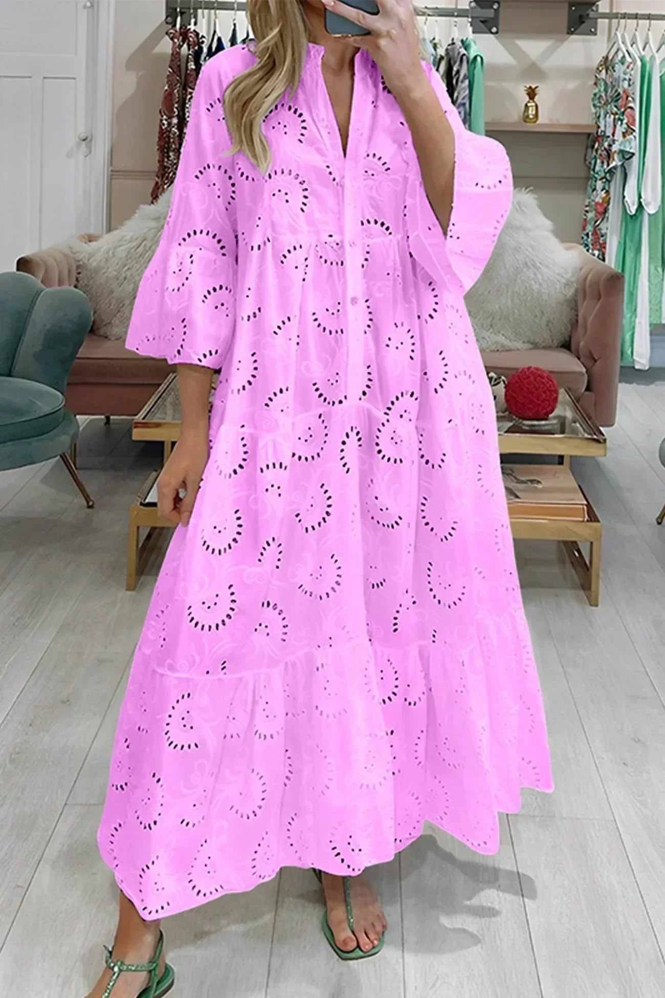 Helga – Elegant 3/4 sleeves and a V-neck Dress - Image 8