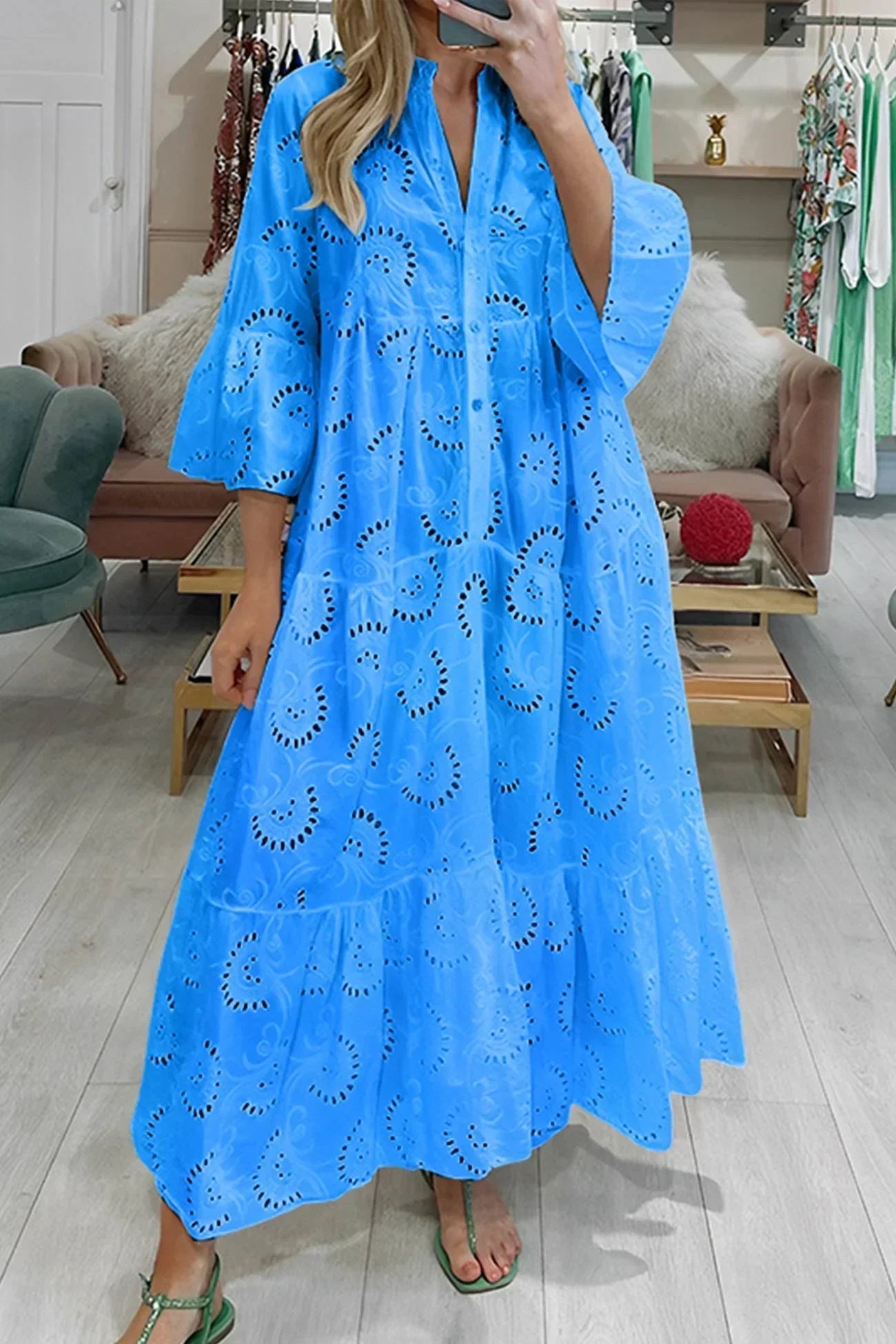 Helga – Elegant 3/4 sleeves and a V-neck Dress - Image 6