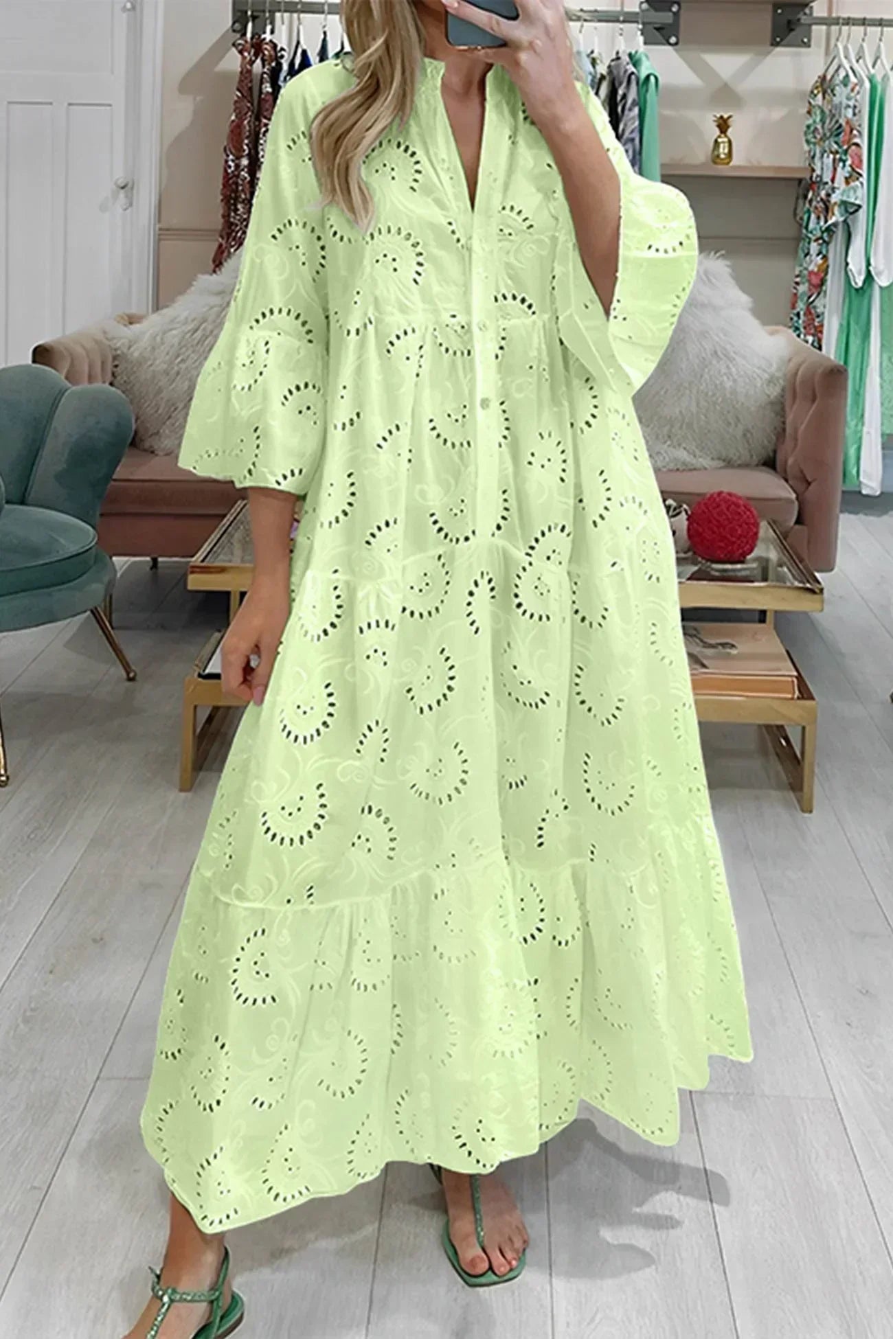 Helga – Elegant 3/4 sleeves and a V-neck Dress - Image 5