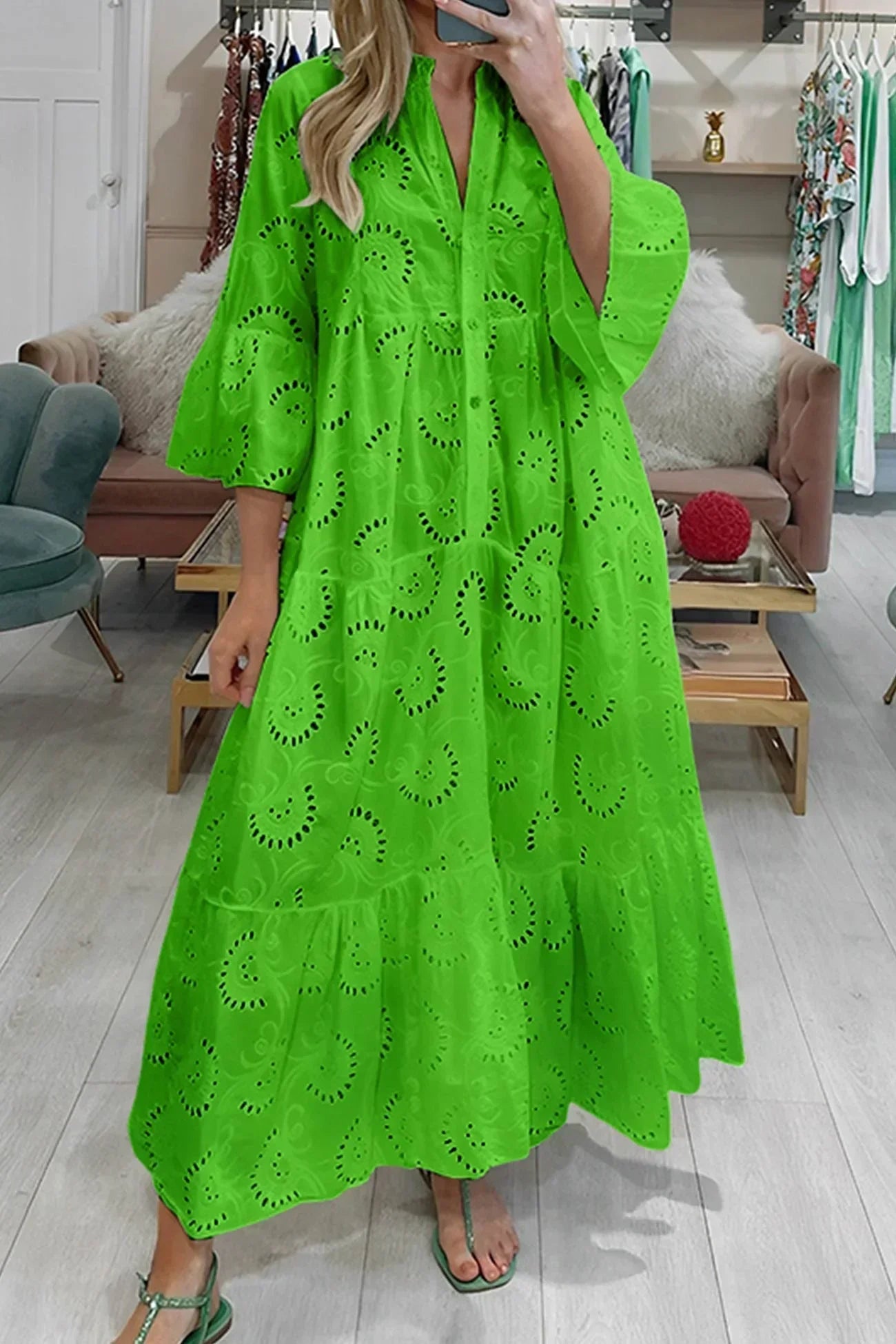 Helga – Elegant 3/4 sleeves and a V-neck Dress - Image 7
