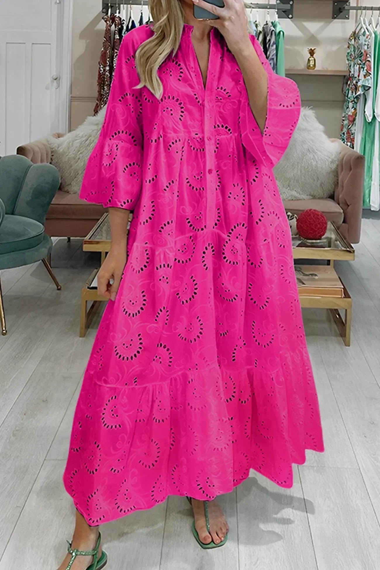 Helga – Elegant 3/4 sleeves and a V-neck Dress - Image 4