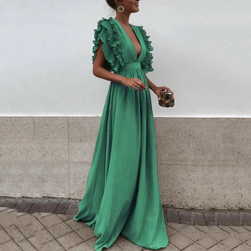 Mia – Ruffled Sleeves Wedding Guest  Dress - Image 2