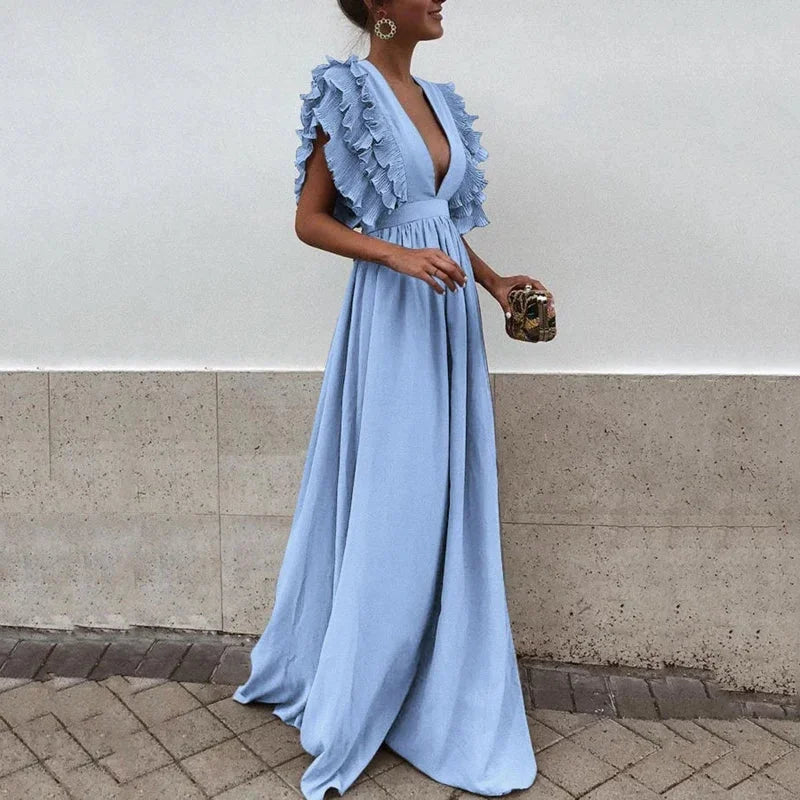 Mia – Ruffled Sleeves Wedding Guest  Dress - Image 1