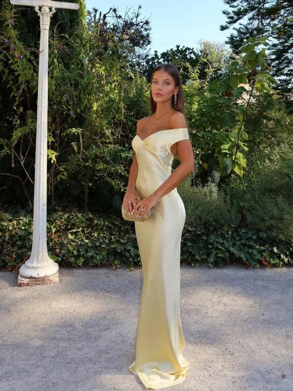 Susanne – Elegant  Yellow Off-The-Shoulder Dress - Image 1