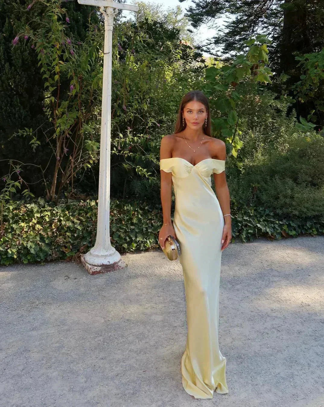 Susanne – Elegant  Yellow Off-The-Shoulder Dress - Image 2