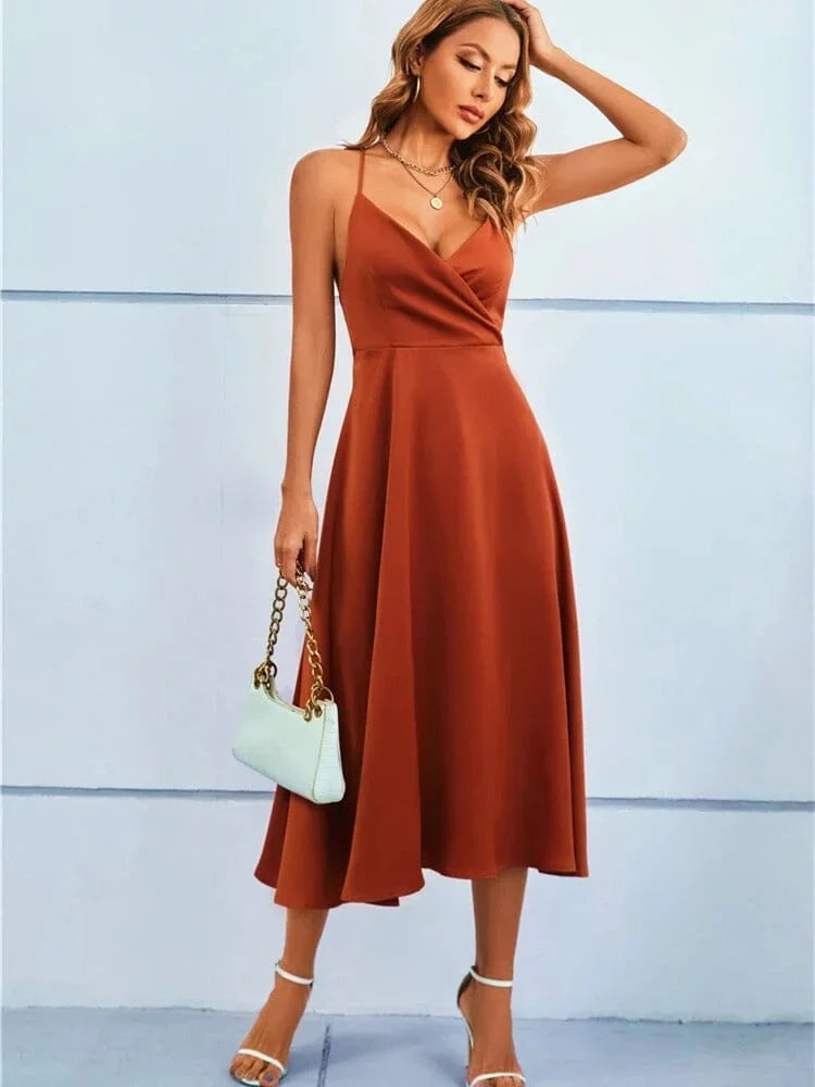 Anja – Elegant V-neck and Adjustable Straps Dress - Image 4