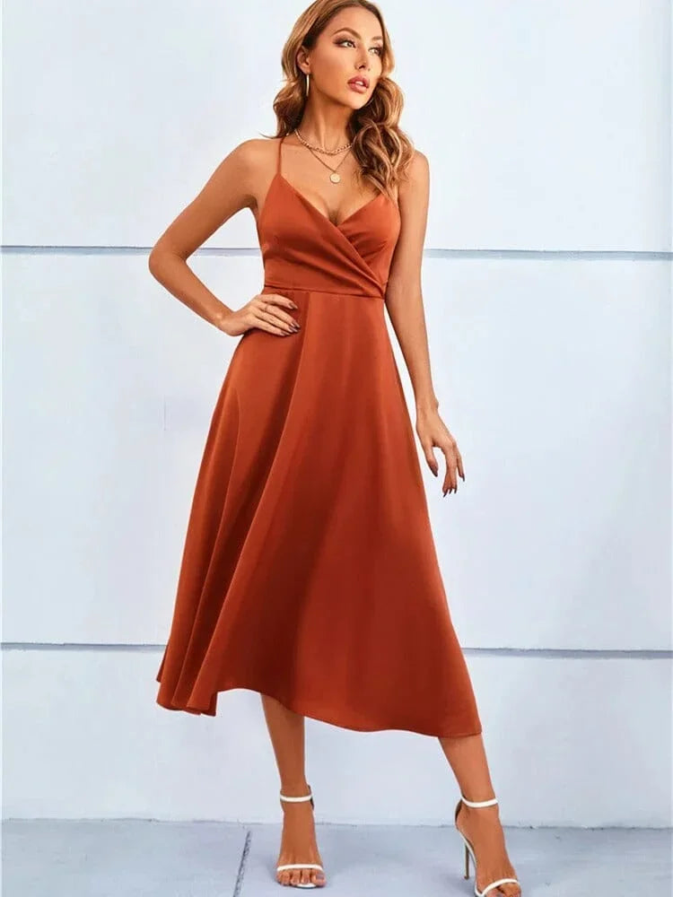 Anja – Elegant V-neck and Adjustable Straps Dress - Image 3