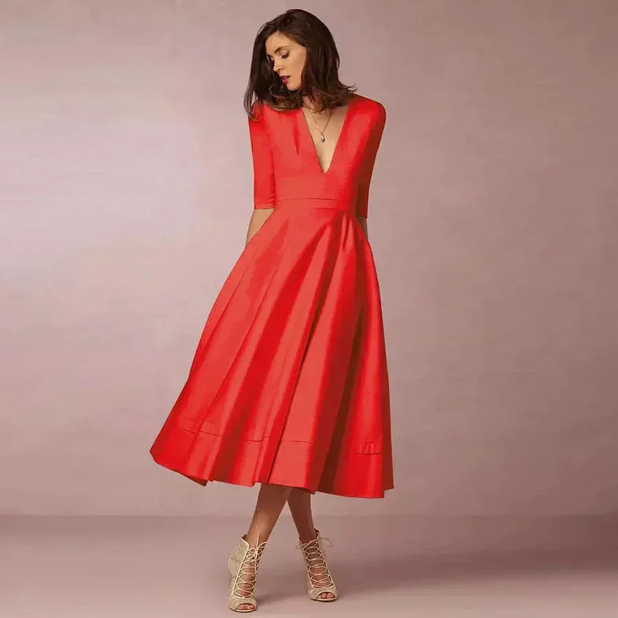 Daniela – V-neck 3/4 sleeves and pockets Dress - Image 3
