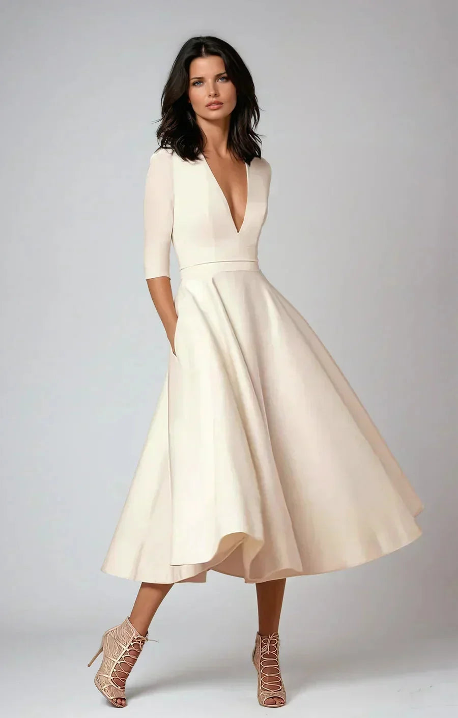 Daniela – V-neck 3/4 sleeves and pockets Dress - Image 2