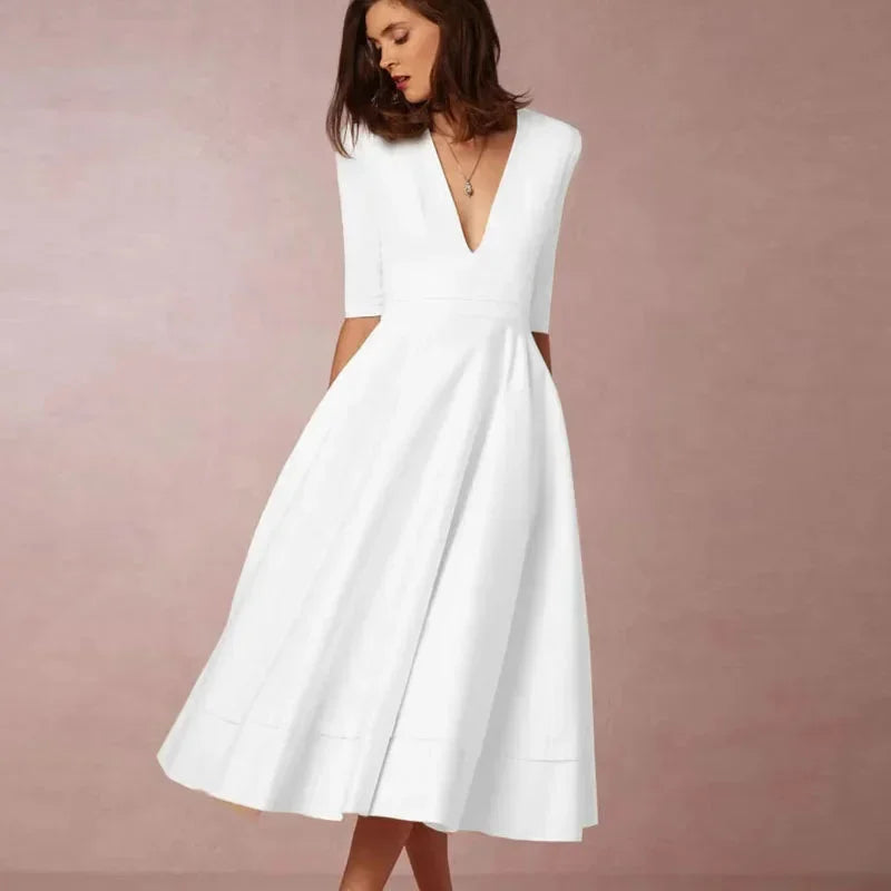 Daniela – V-neck 3/4 sleeves and pockets Dress - Image 5