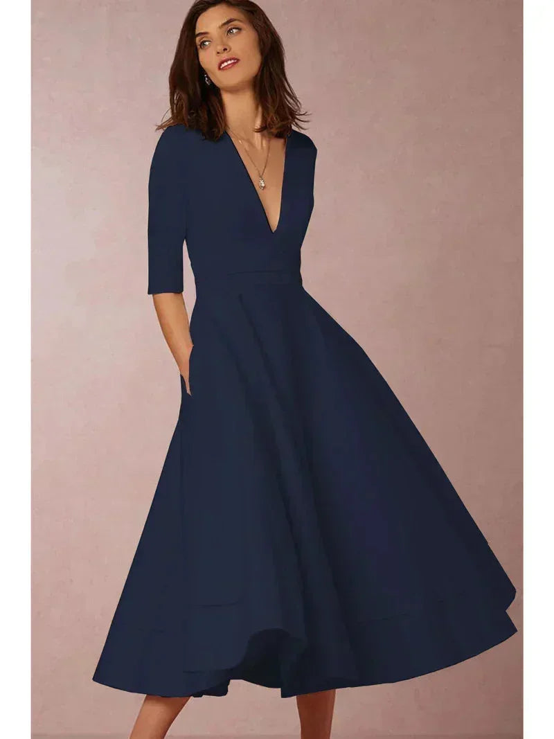 Daniela – V-neck 3/4 sleeves and pockets Dress - Image 6