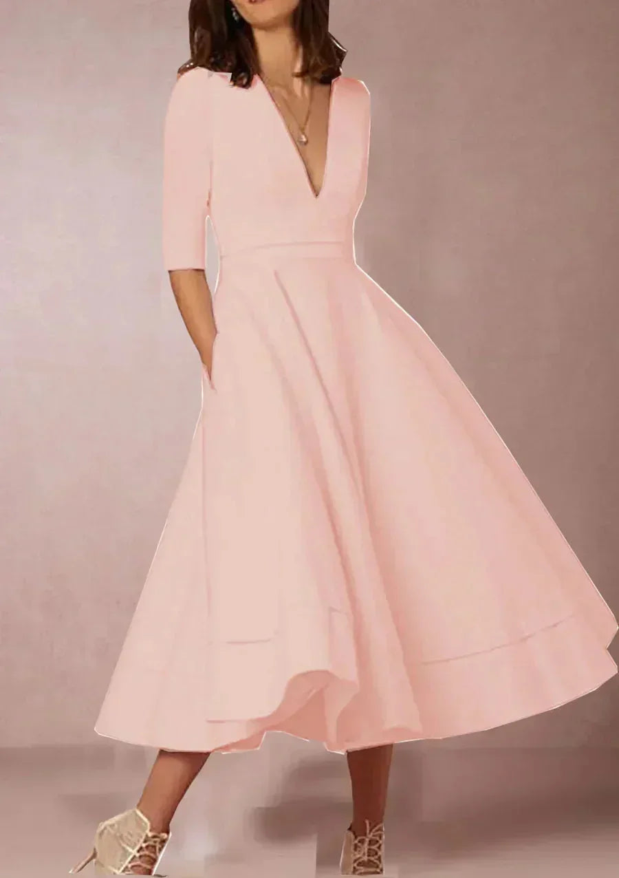 Daniela – V-neck 3/4 sleeves and pockets Dress - Image 4