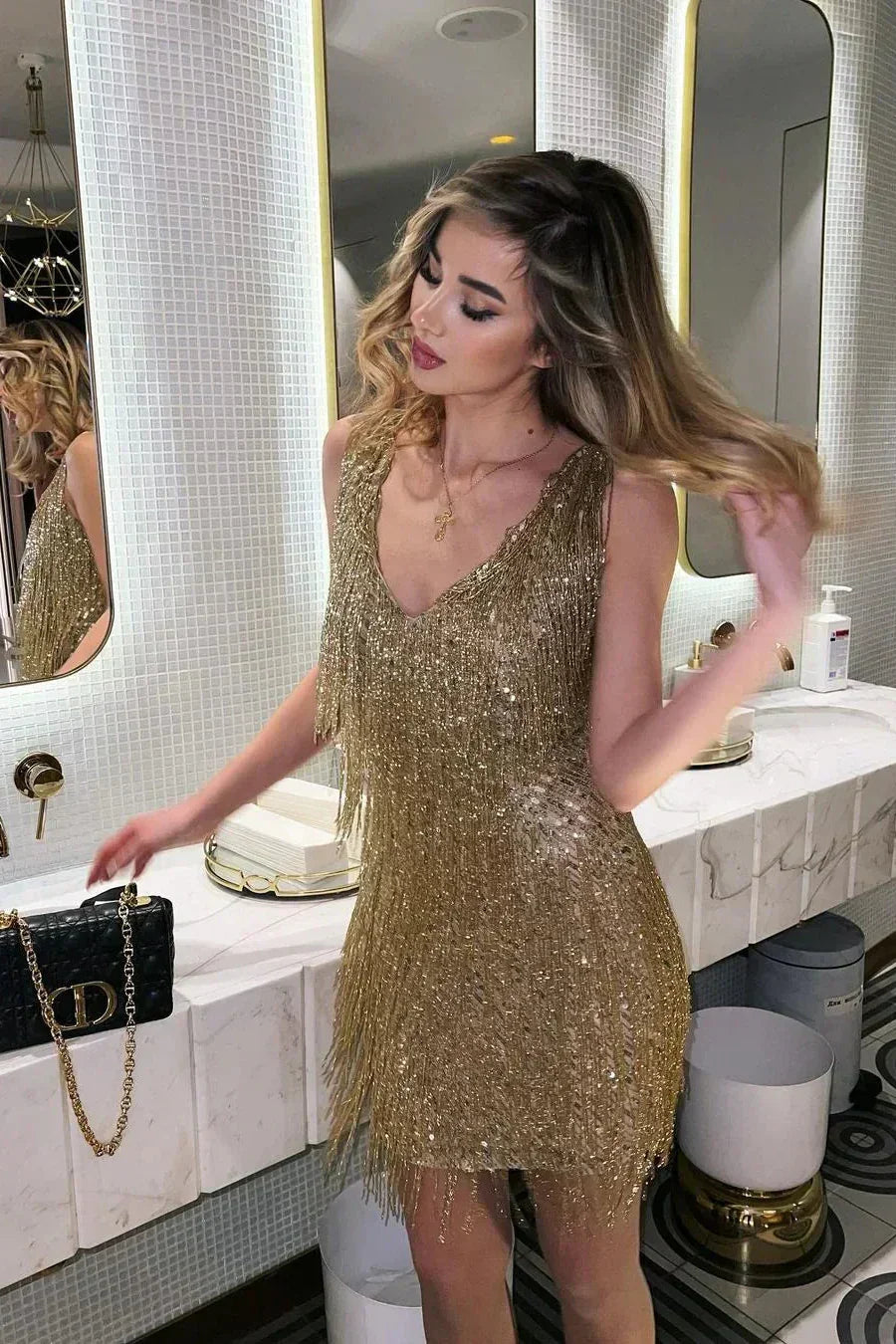 Gisela – Sparkling Fringe Wedding Guest Dress - Image 5