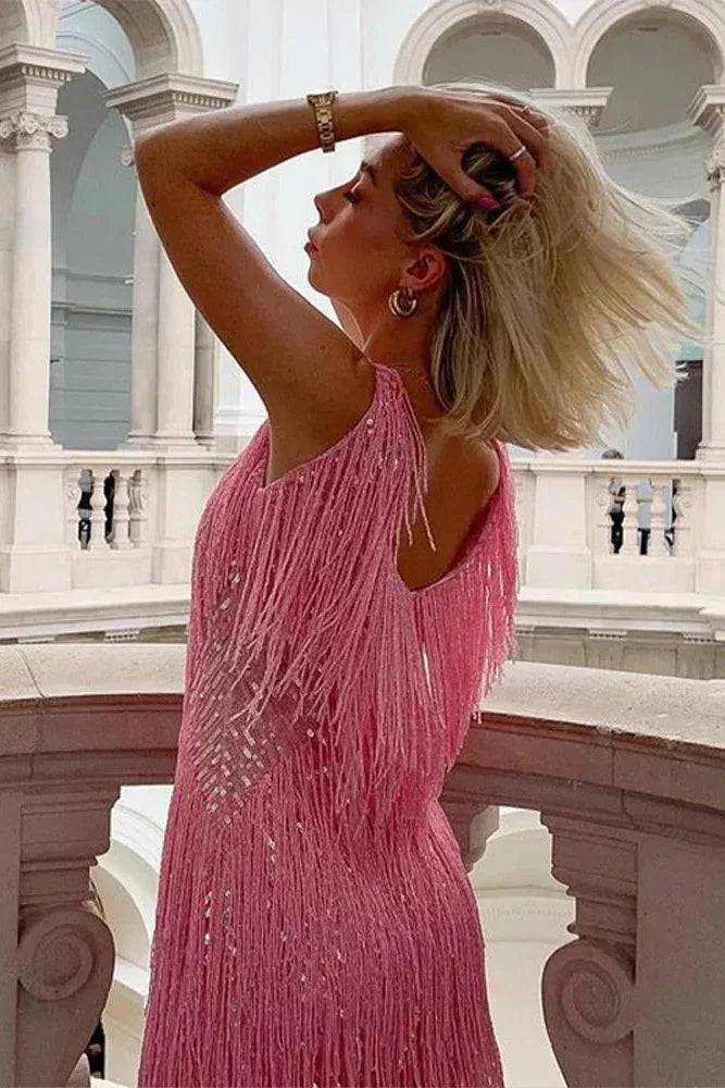Gisela – Sparkling Fringe Wedding Guest Dress - Image 3