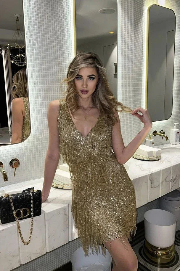 Gisela – Sparkling Fringe Wedding Guest Dress - Image 4