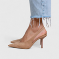Slingback Heels Women's Suede Look Pointed Toe Low Heel - Image 1