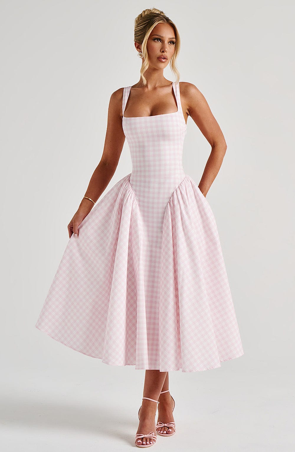 Midi Dress Women Square Neckline Puff Skirt - Image 5