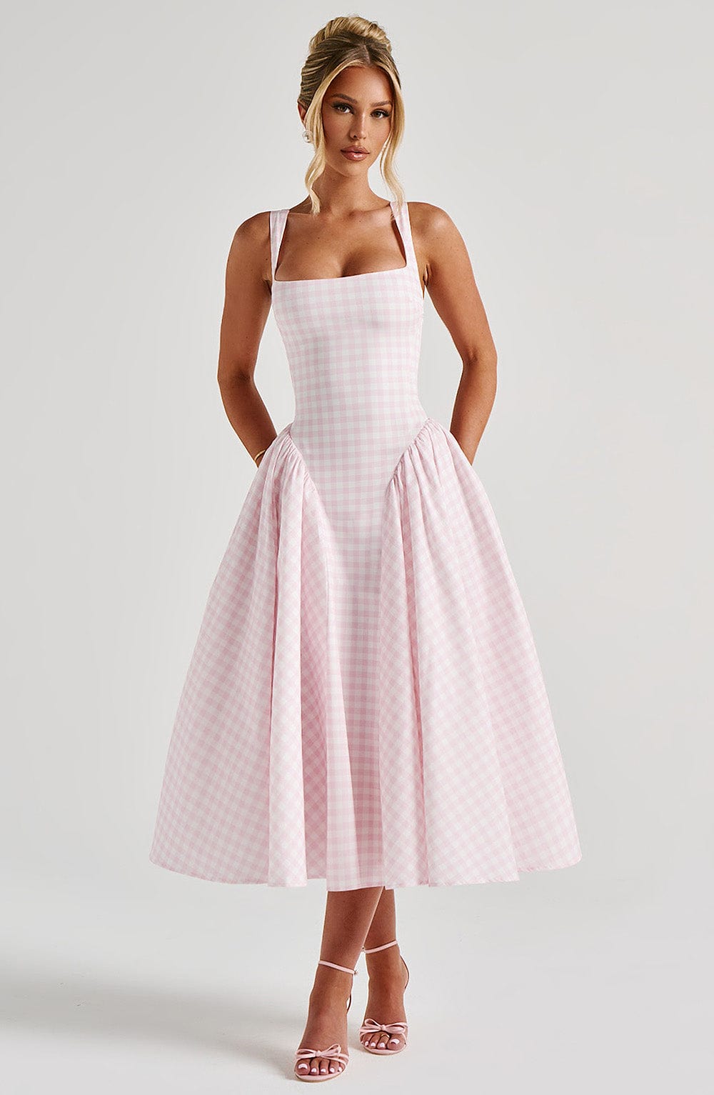 Midi Dress Women Square Neckline Puff Skirt - Image 6
